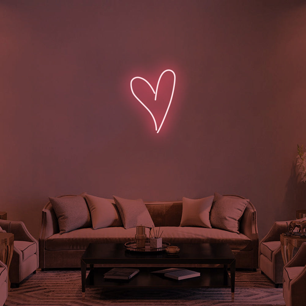 Script Heart LED Neon Sign in Light Pink