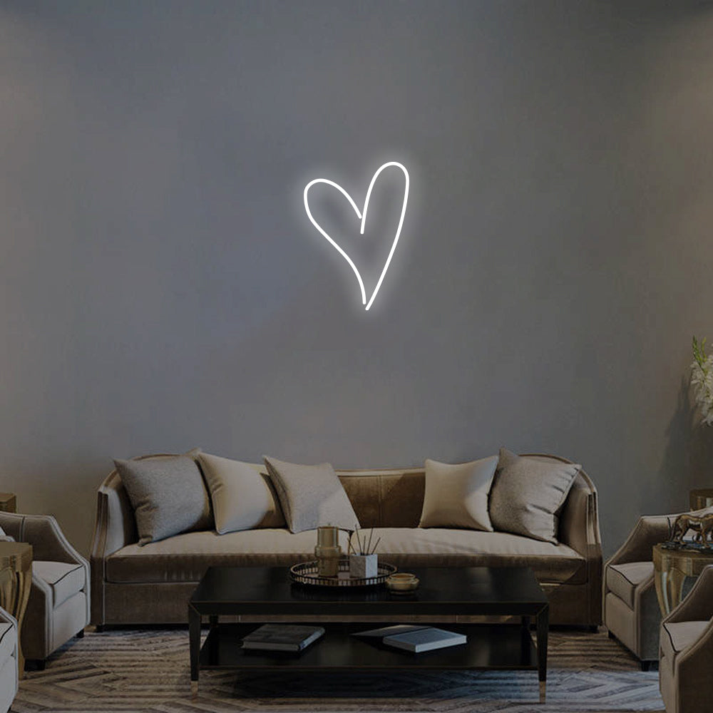 Script Heart LED Neon Sign in Cool White