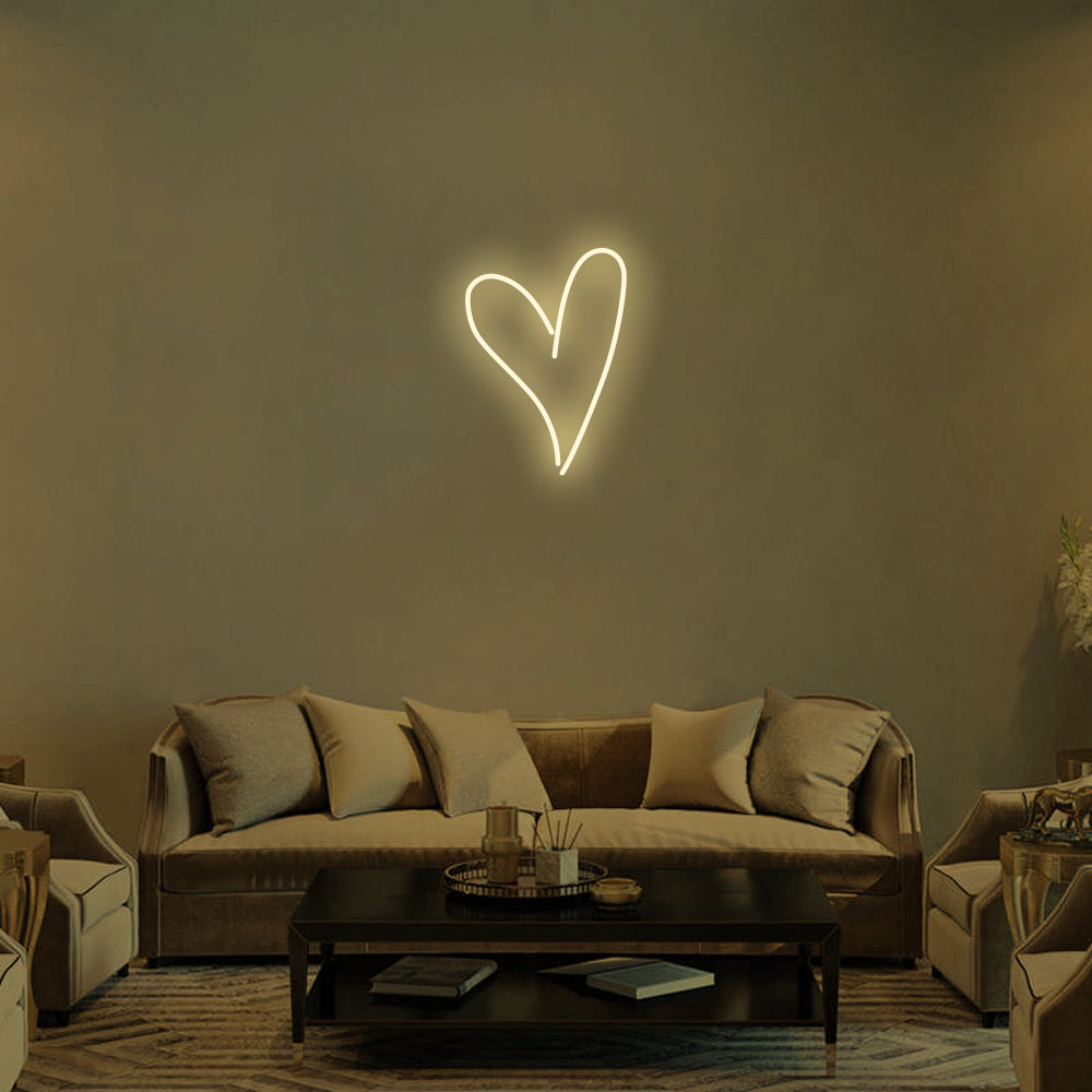 Script Heart LED Neon Sign in Warm White