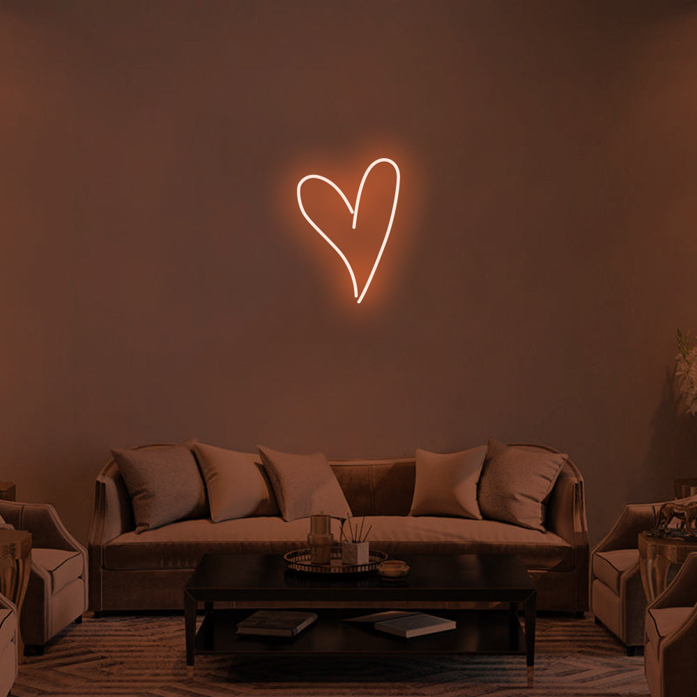 Script Heart LED Neon Sign in Orange