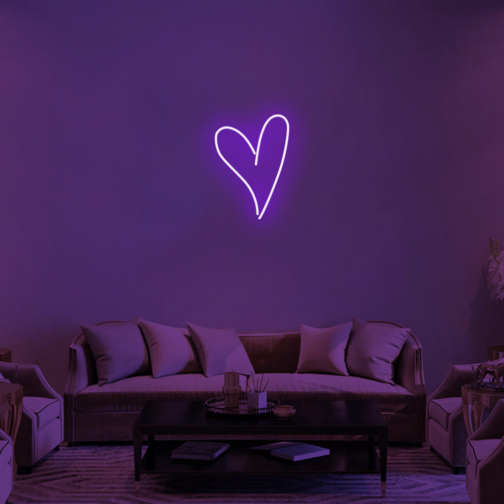 Script Heart LED Neon Sign in Purple