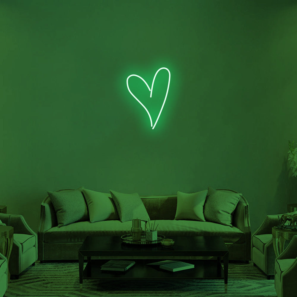 Script Heart LED Neon Sign in Green