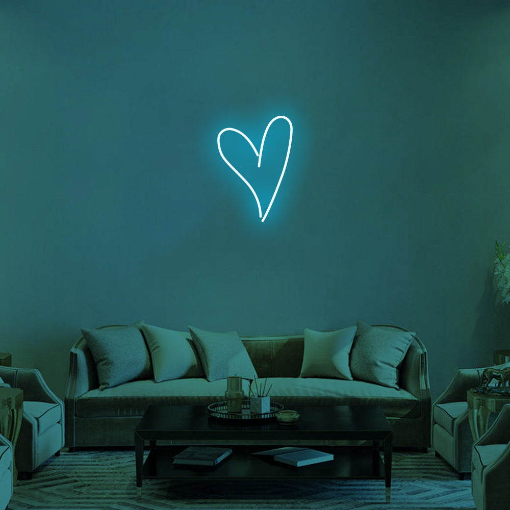 Script Heart LED Neon Sign in Ice Blue