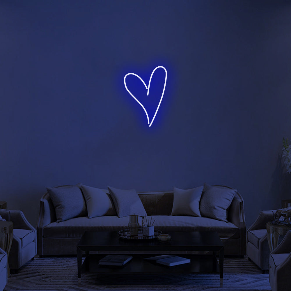 Script Heart LED Neon Sign in Blue