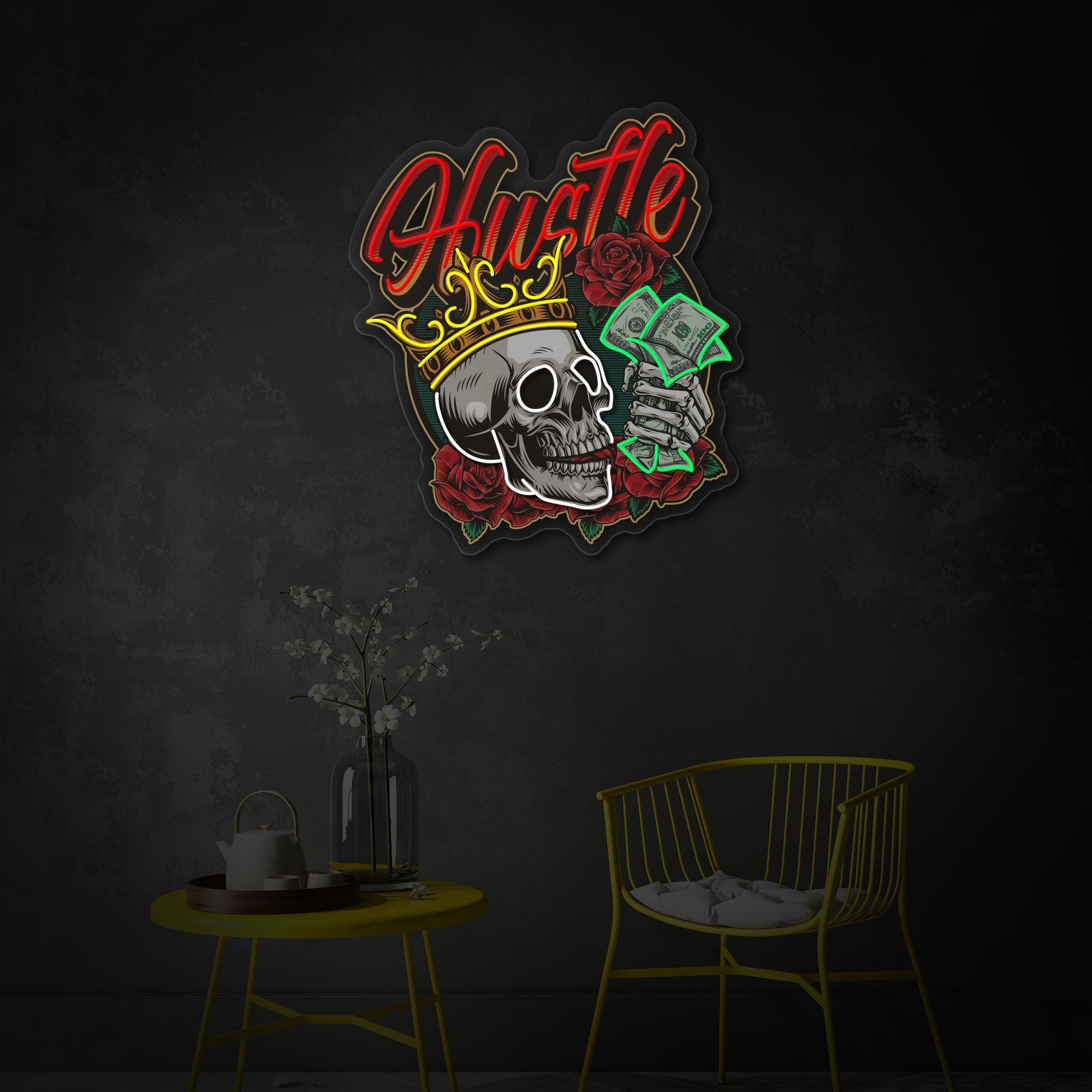 Money King Skull LED Neon Sign | Gothic Pop Art