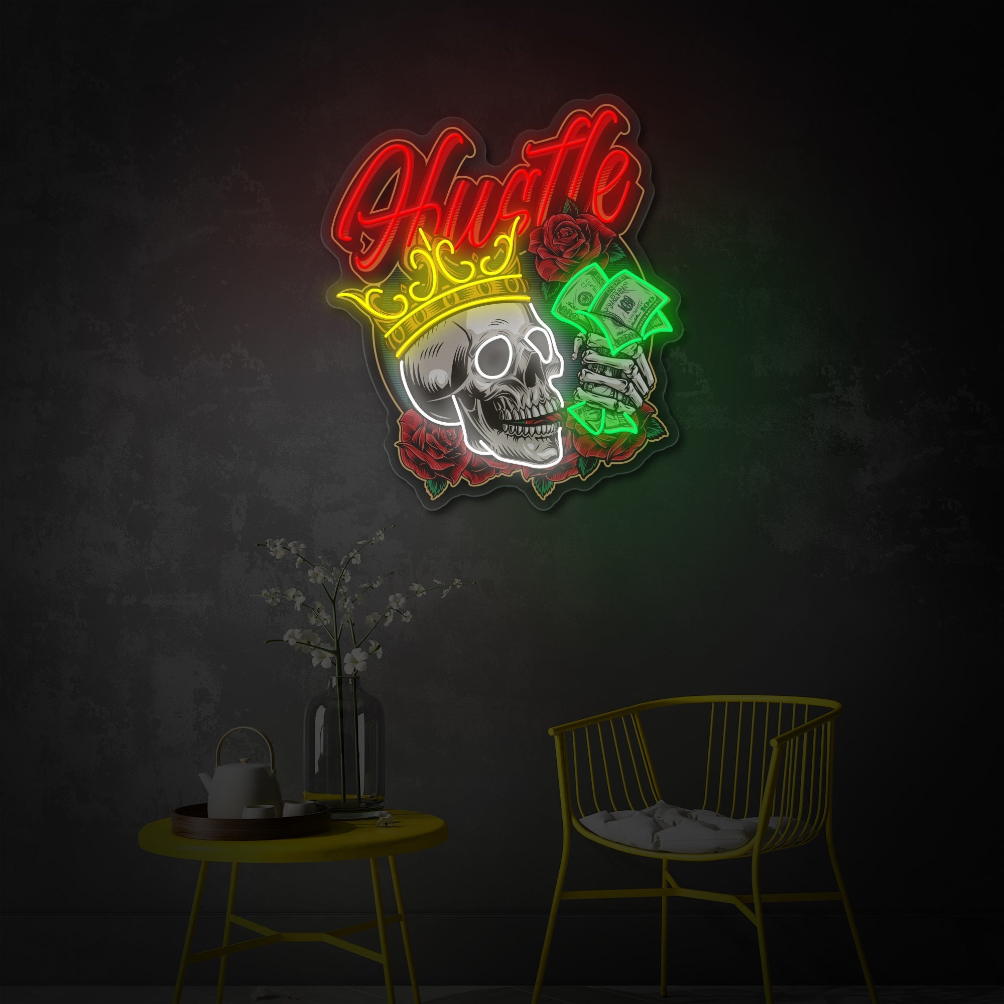 Money King Skull LED Neon Sign | Gothic Pop Art