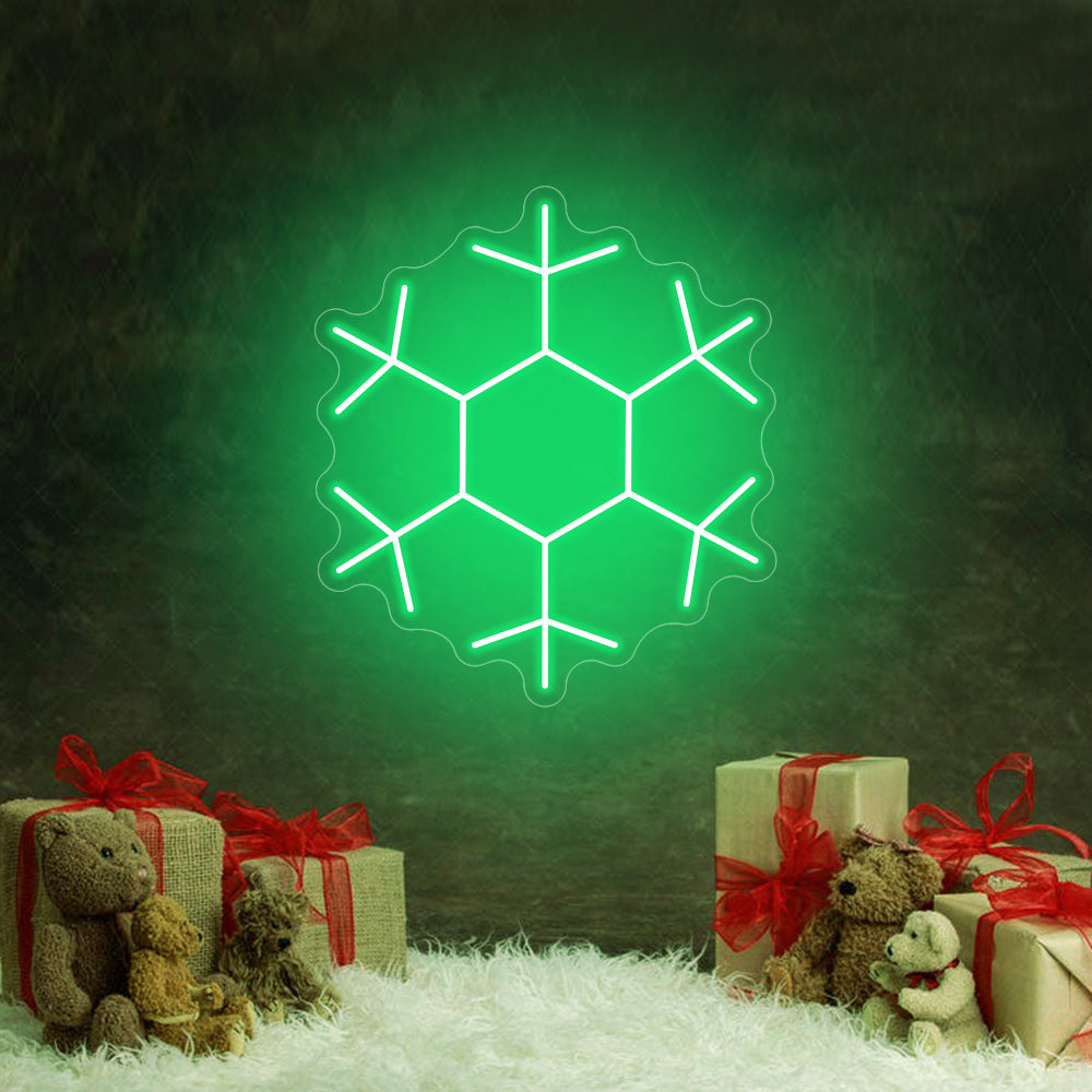Snowflakes LED Neon Sign in Green