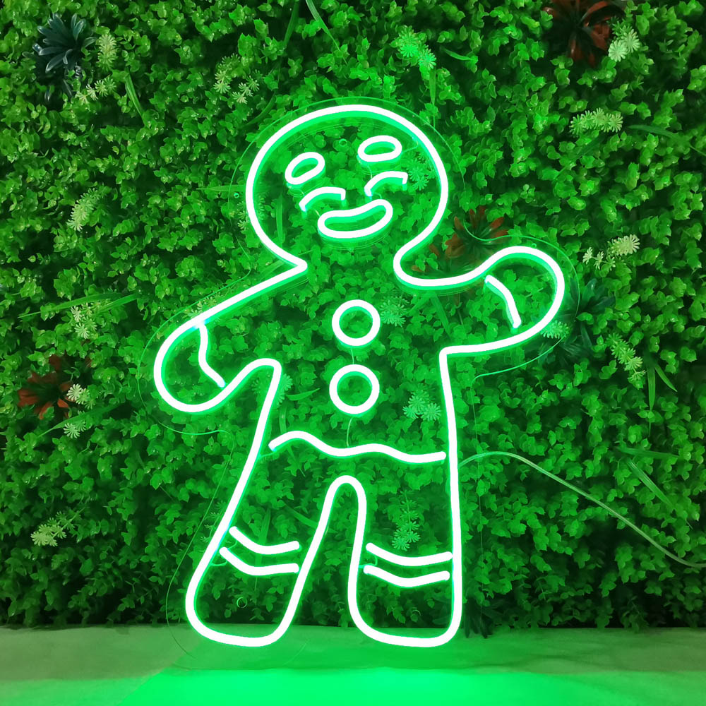 Snowman and Gingerbread Man LED Neon Sign in Hot Pink