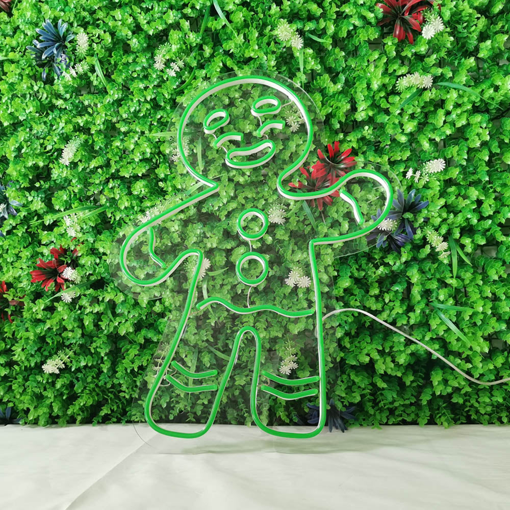 Snowman and Gingerbread Man LED Neon Sign in Light Pink