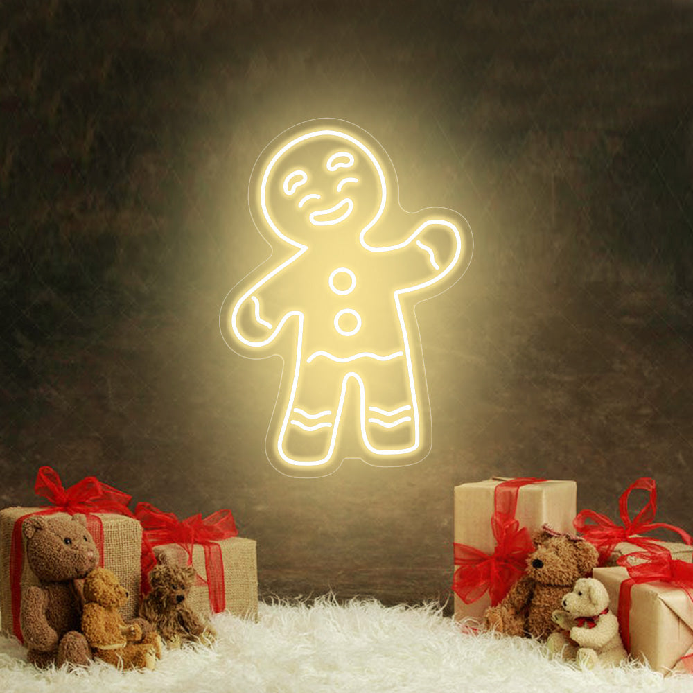 Snowman and Gingerbread Man LED Neon Sign in Purple