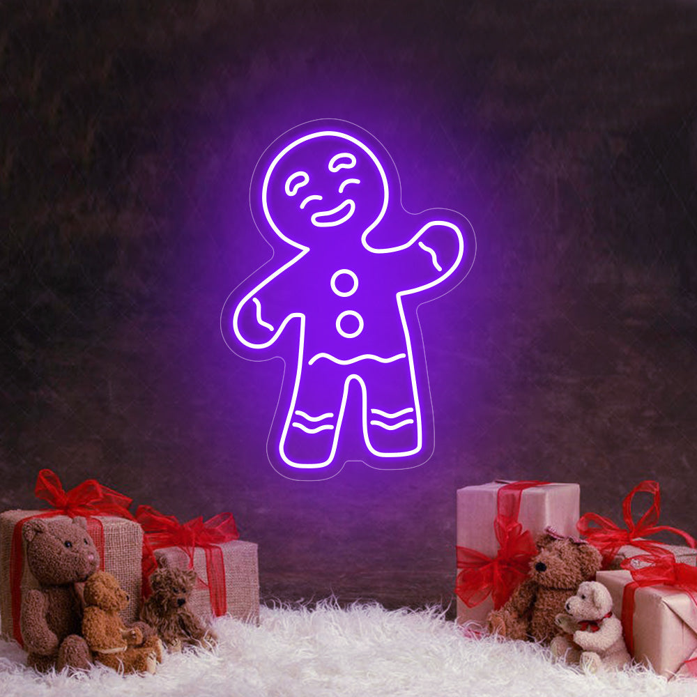 Snowman and Gingerbread Man LED Neon Sign in Ice Blue
