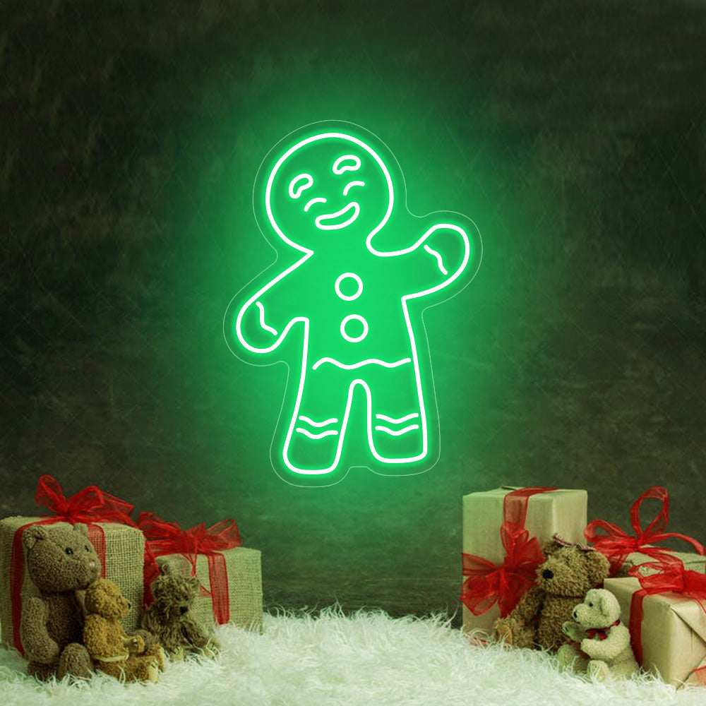 Snowman and Gingerbread Man LED Neon Sign in White + Yellow + Ice Blue + Red