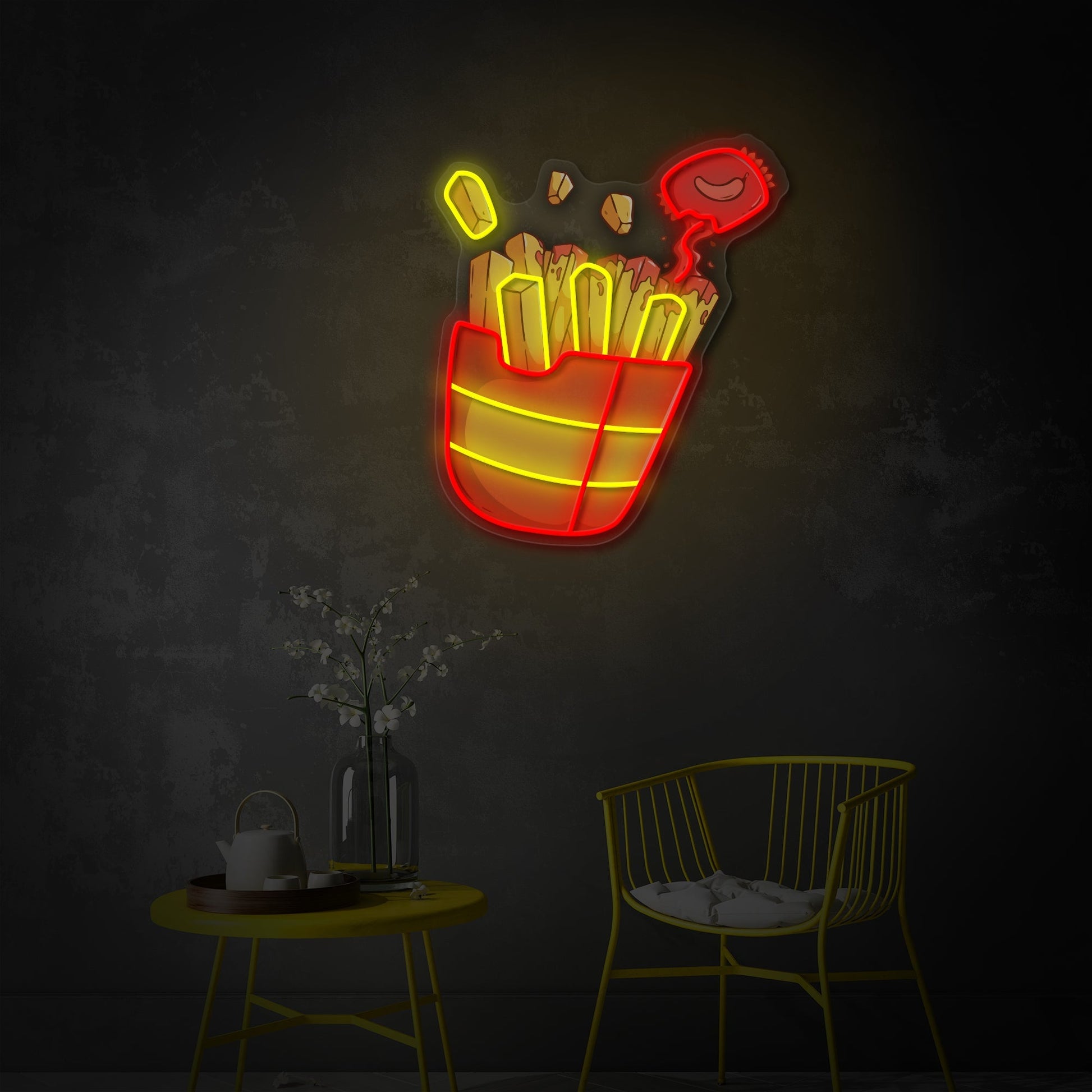 Spicy Fries LED Neon Sign | Fast Food Wall Art - MEON NEON