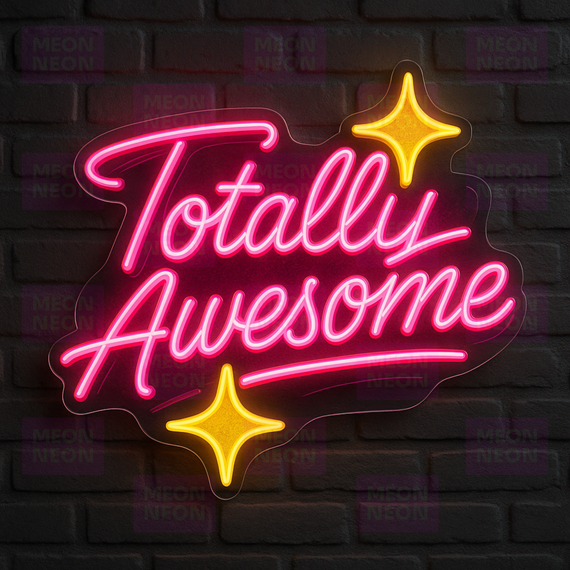 Totally Awesome LED Neon Sign - 80s Slang Style - Retro Script with Stars - Hot Pink & Gold - MEON NEON