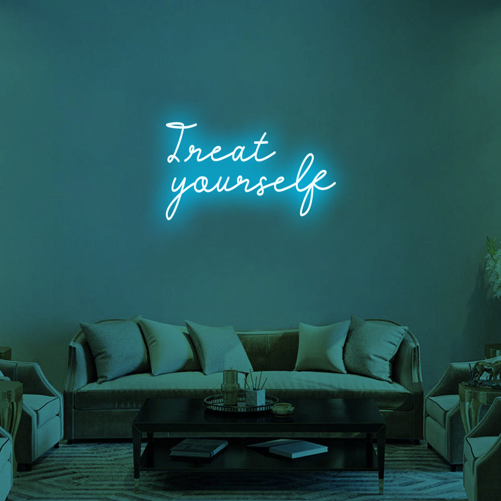 Treat Yourself LED Neon Sign (Style 1) in Ice Blue
