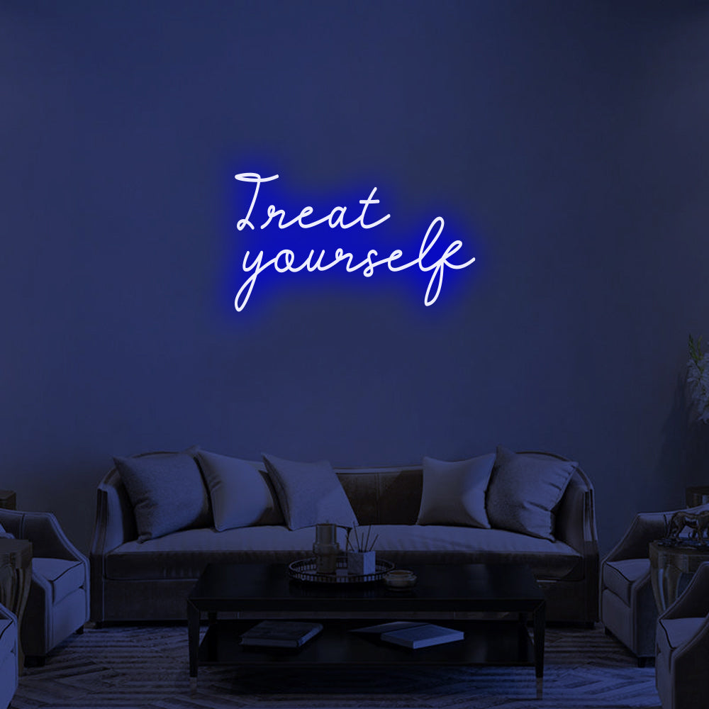Treat Yourself LED Neon Sign (Style 1) in Blue