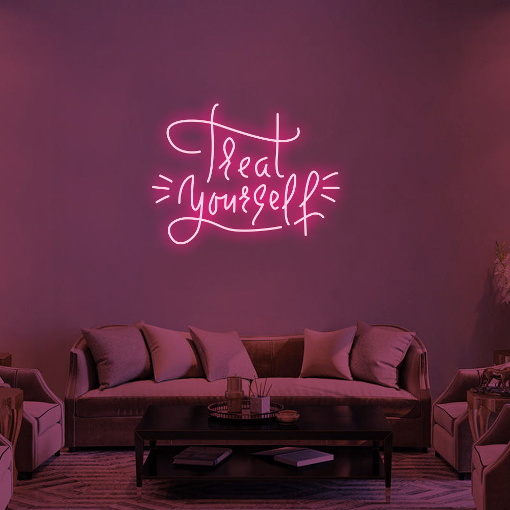 Treat Yourself LED Neon Sign (Style 2) in Hot Pink