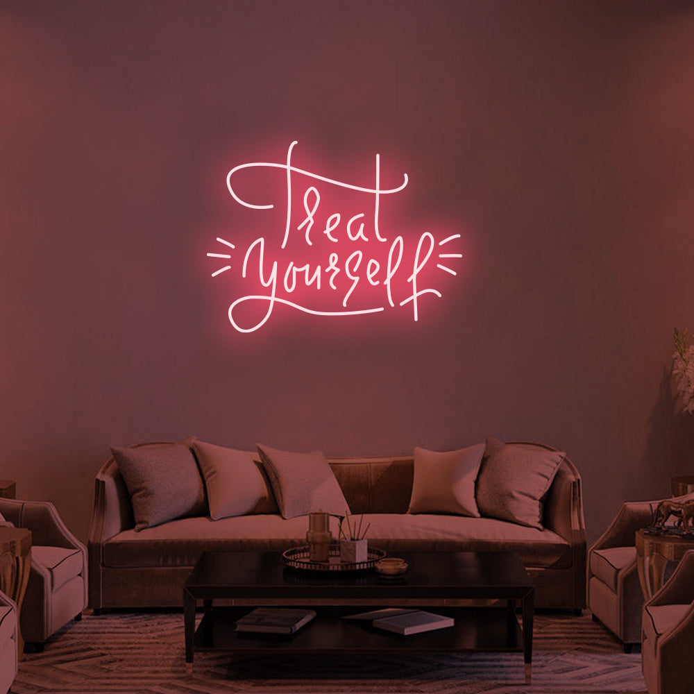 Treat Yourself LED Neon Sign (Style 2) in Light Pink