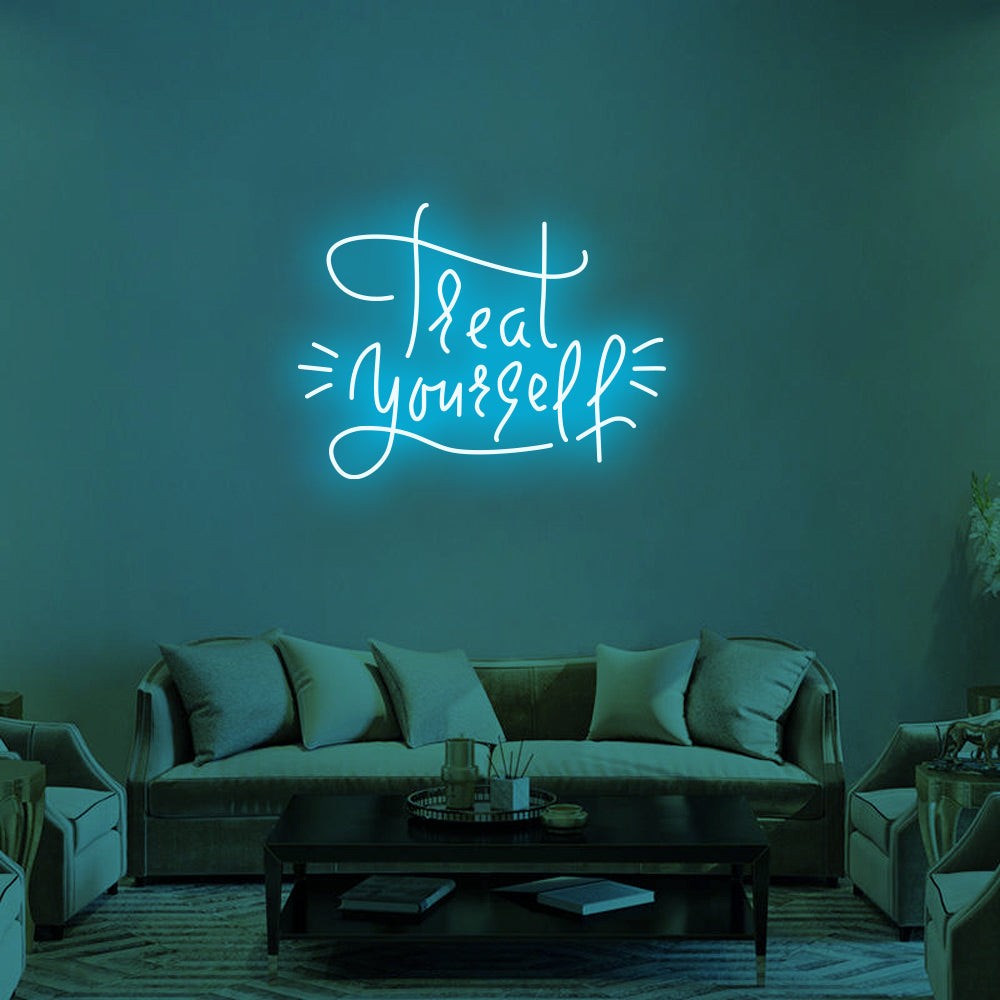 Treat Yourself LED Neon Sign (Style 2) in Ice Blue