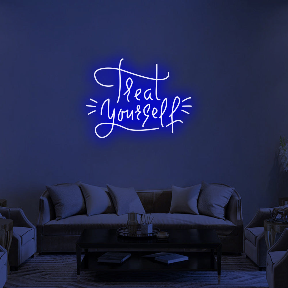 Treat Yourself LED Neon Sign (Style 2) in Blue