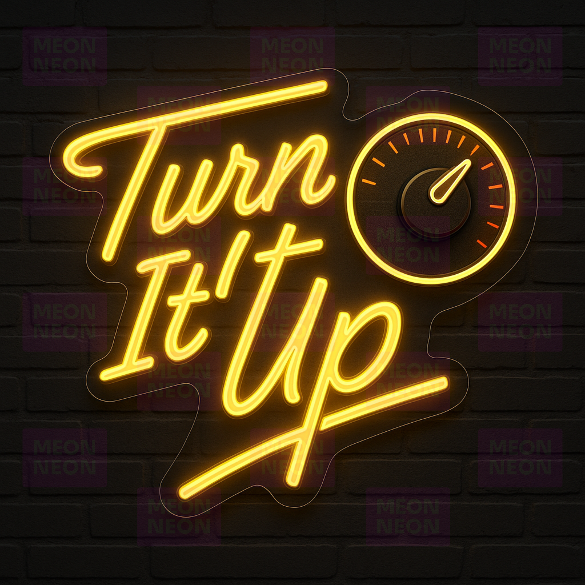 Turn It Up LED Neon Sign - Volume Control Design - Music Energy - Warm Golden Light - MEON NEON