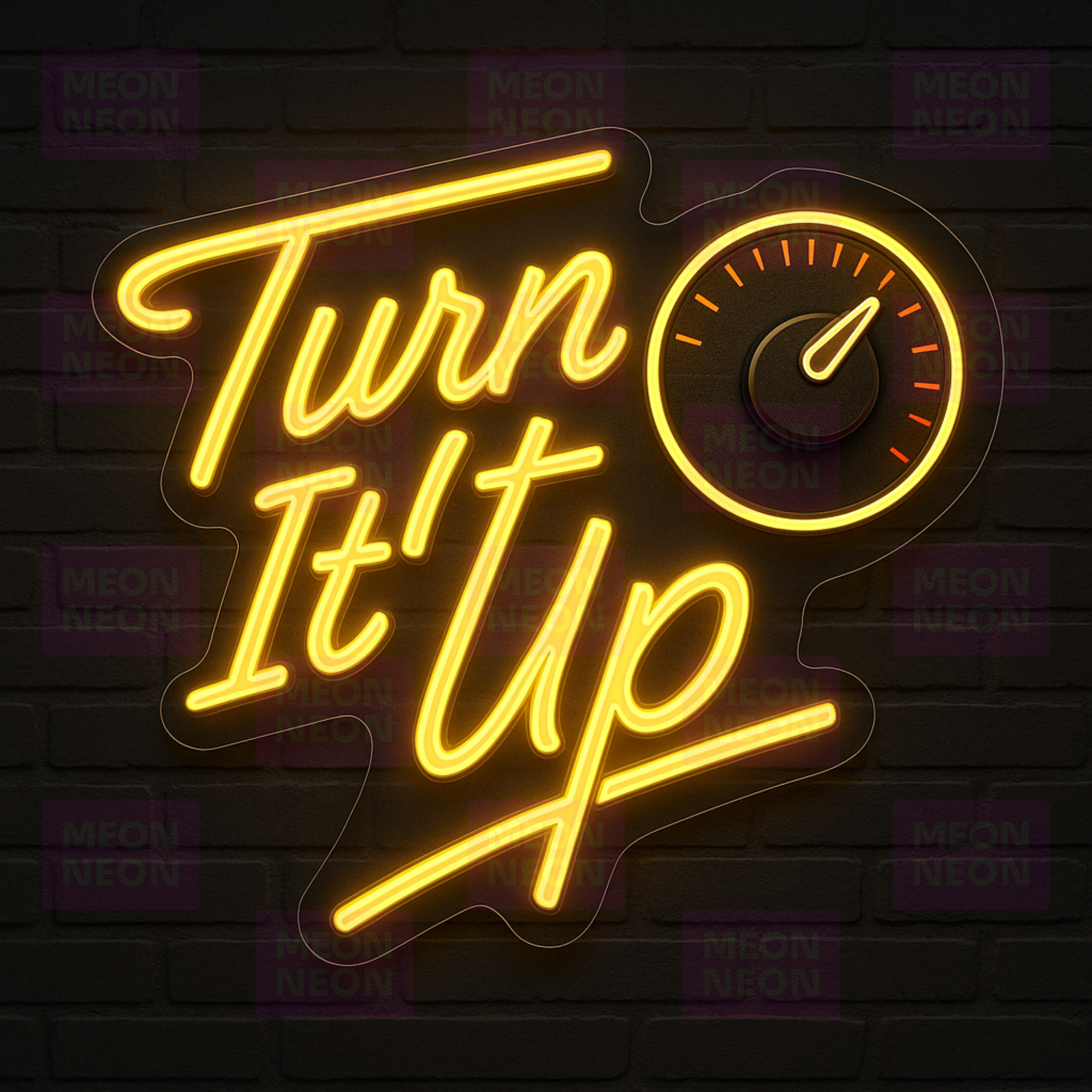 Turn It Up LED Neon Sign - Volume Control Design - Music Energy - Warm Golden Light - MEON NEON