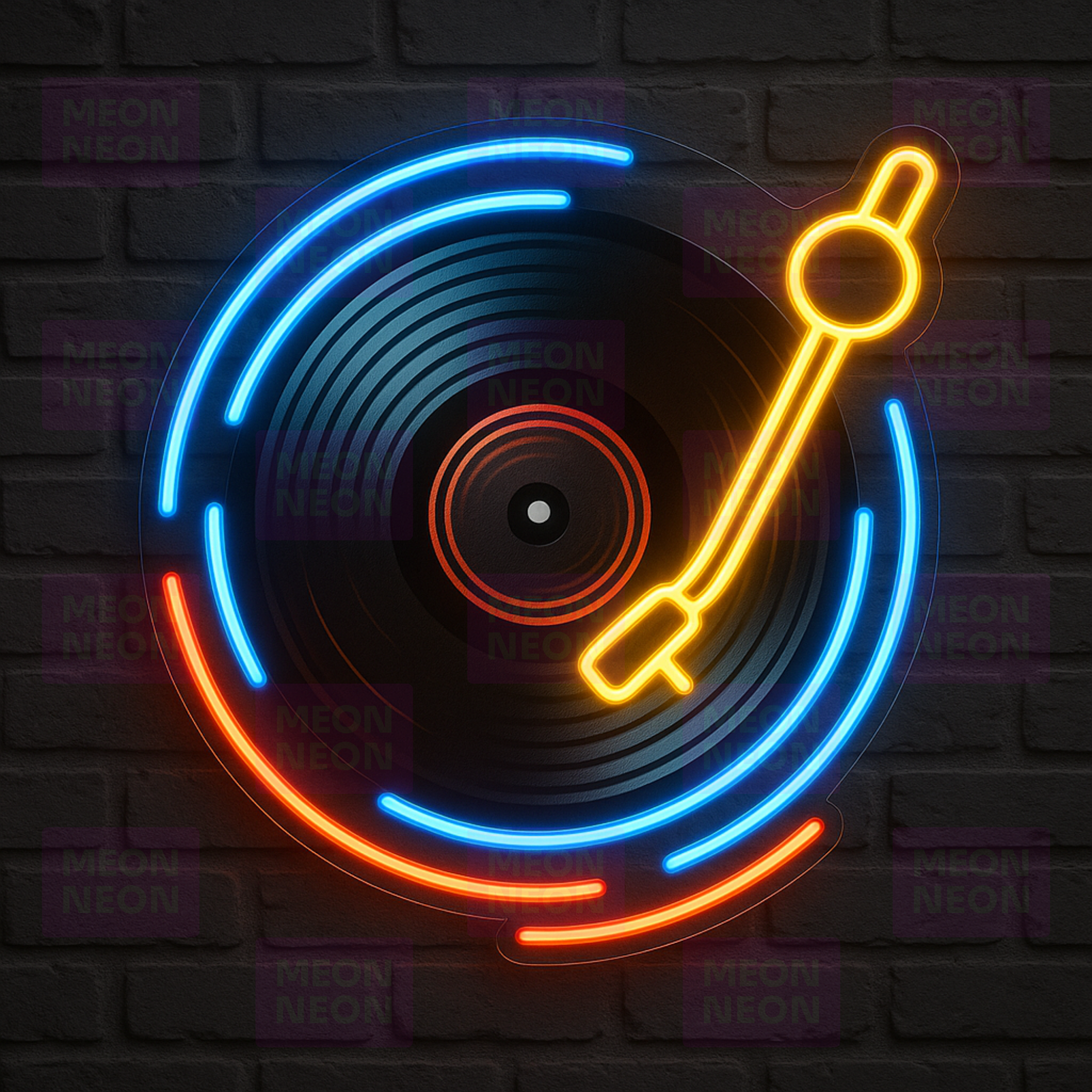Vinyl Record & Turntable LED Neon Sign - DJ Equipment Design - Record Collection - Blue & Orange Light - MEON NEON
