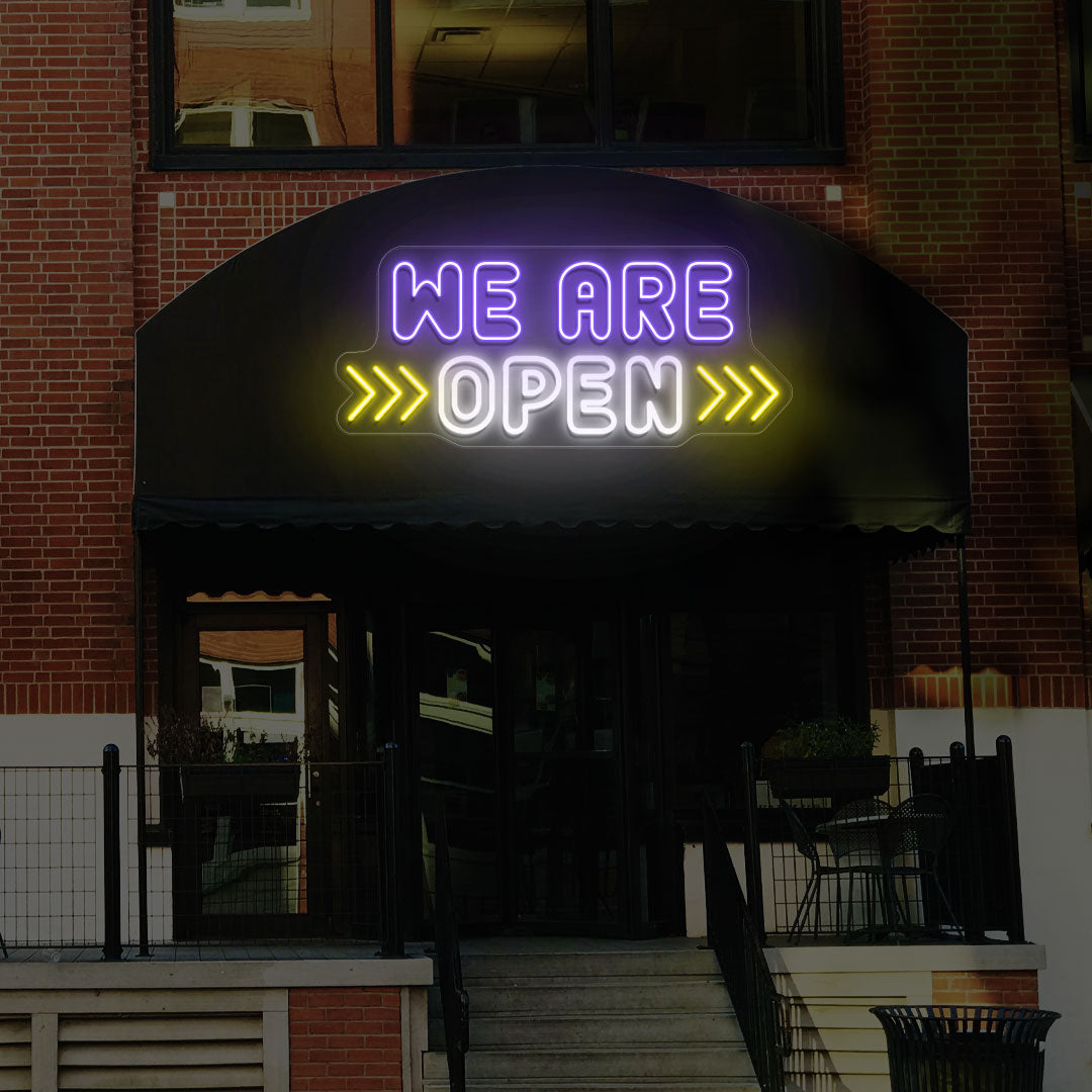 We Are Open Multicolor Sign with Horizontal Arrow image 2