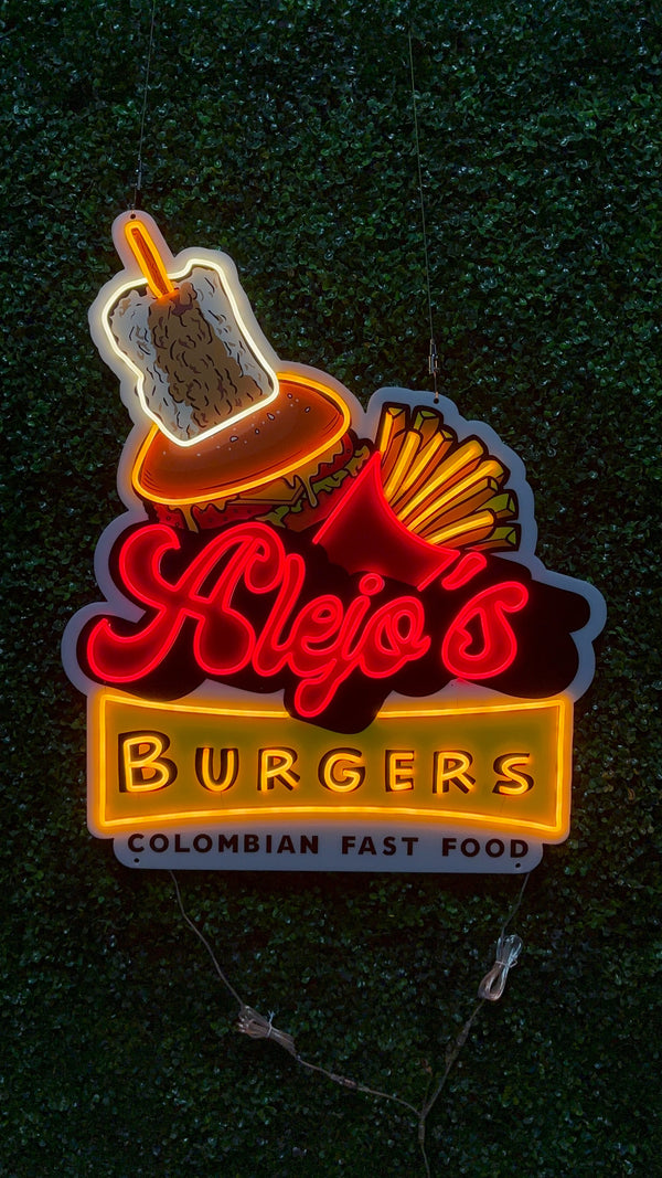 Alejo's Burgers Fast Food Neon Sign