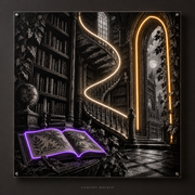 Secret Staircase UV-printed LED neon concept with Warm White / Purple / Amber accents