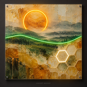 Honeycomb Horizon UV-printed LED neon concept with Amber / Green / Warm White accents