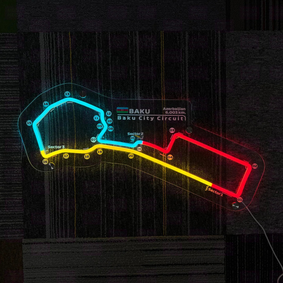 Baku City Circuit LED Neon Light Strip Sign Acrylic Body Color Temperature Rating - LED Neon Sign
