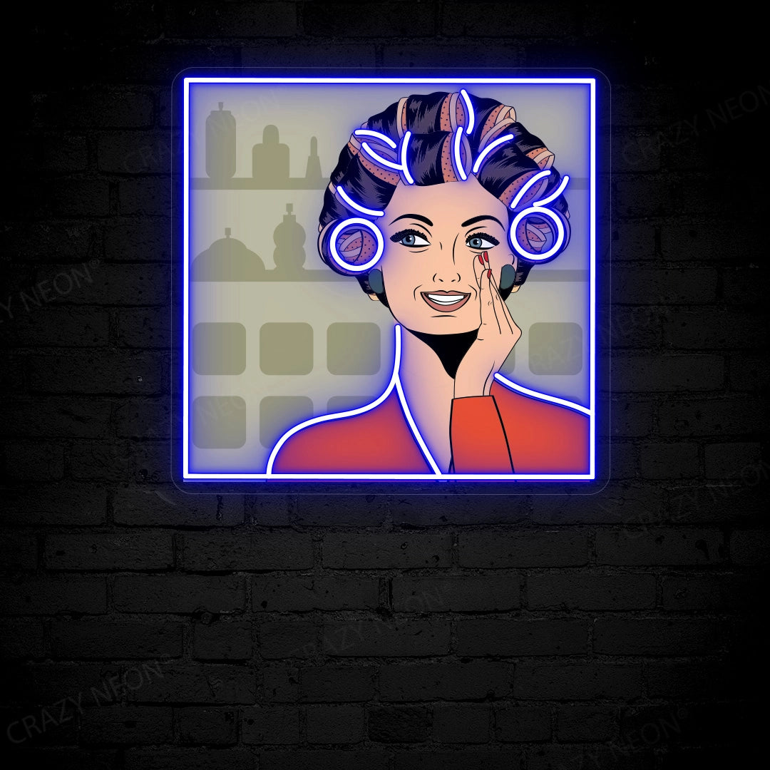 Chic Curly Hair Girl Art Work Neon Sign image 0