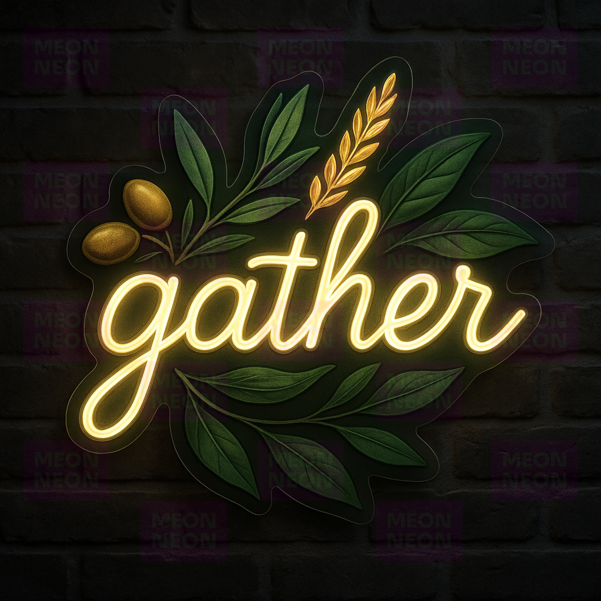 Gather LED Neon Sign with Leaf Design
