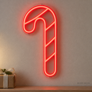 Watermarked concept mockup of the Mini Candy Cane LED Neon Sign in Red on a clear acrylic backboard.