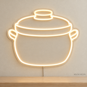 Watermarked concept mockup of Mini Fermentation Crock LED Neon Sign in Warm White on a clear acrylic backboard.