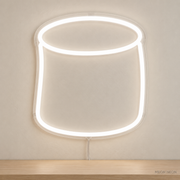 Watermarked concept mockup of Mini Marshmallow LED Neon Sign in White on a clear acrylic backboard.