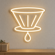 Watermarked concept mockup of the Mini Pour Over Dripper LED Neon Sign in Warm White on a clear acrylic backboard.