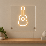 Personalized Acoustic Guitar LED neon sign concept in Warm White with a blank area for printed text; MEON NEON watermark