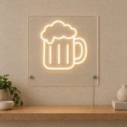 Personalized Beer Mug LED neon sign concept in Warm White with a blank area for printed text; MEON NEON watermark