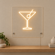Personalized Martini Glass LED neon sign concept in Warm White with a blank area for printed text; MEON NEON watermark