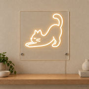 Personalized Playful Cat LED neon sign concept in Warm White with a blank area for printed text; MEON NEON watermark