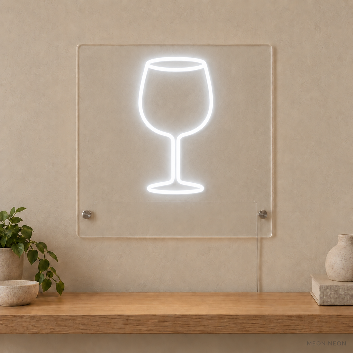 Personalized Wine Glass LED neon sign concept in White with a blank area for printed text; MEON NEON watermark