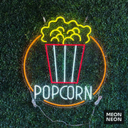 Popcorn Bucket Neon Sign, real photo of a finished Meon Neon sign, lit