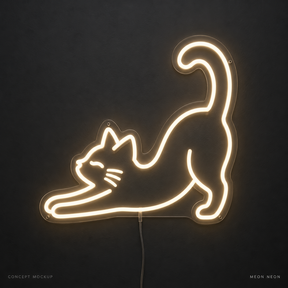 Cat Stretch Warm White LED neon concept mockup