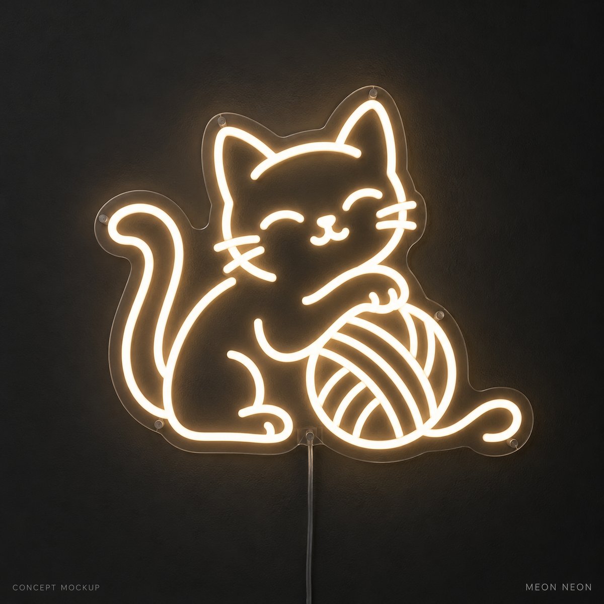 Cat Yarn Warm White LED neon concept mockup