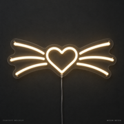 Cat Whisker Heart Warm White LED neon concept mockup
