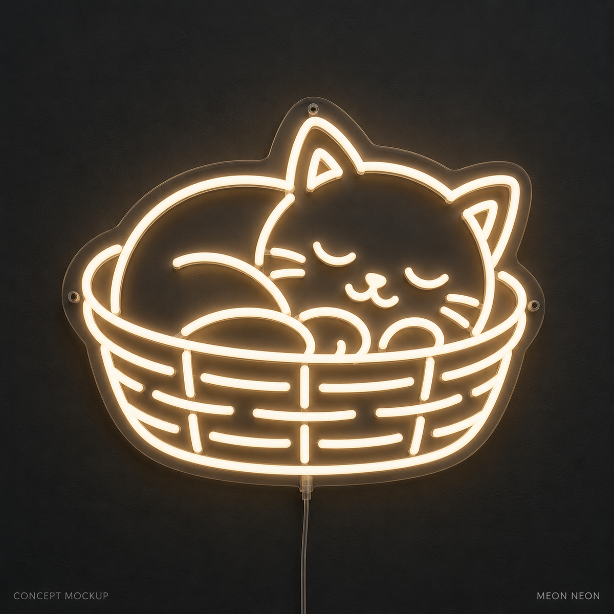 Cat Nap Basket Warm White LED neon concept mockup