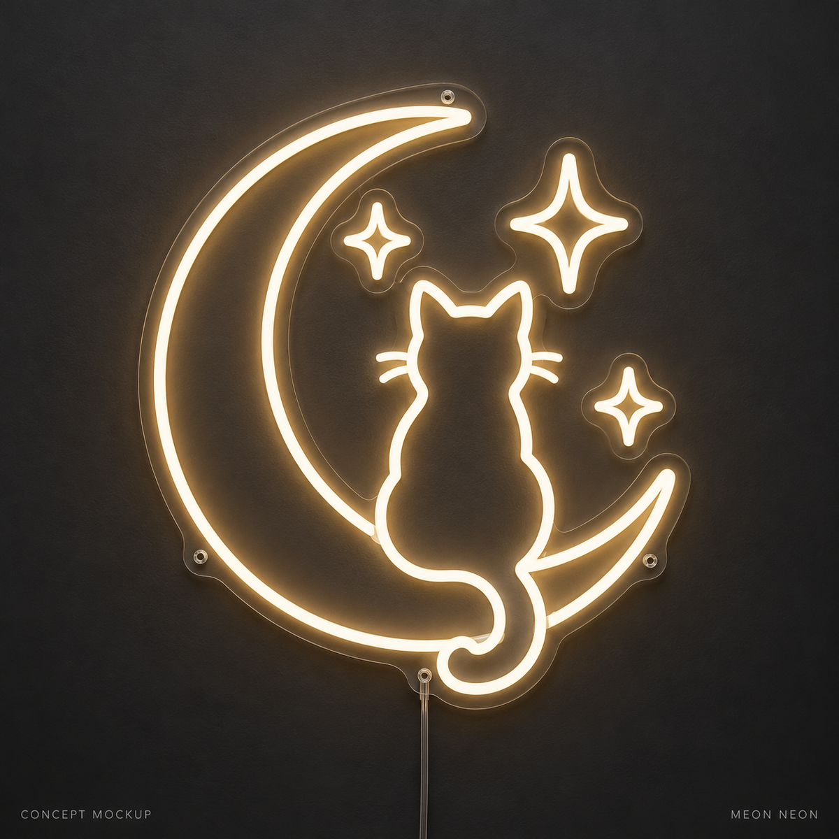 Cat Night Star Warm White LED neon concept mockup