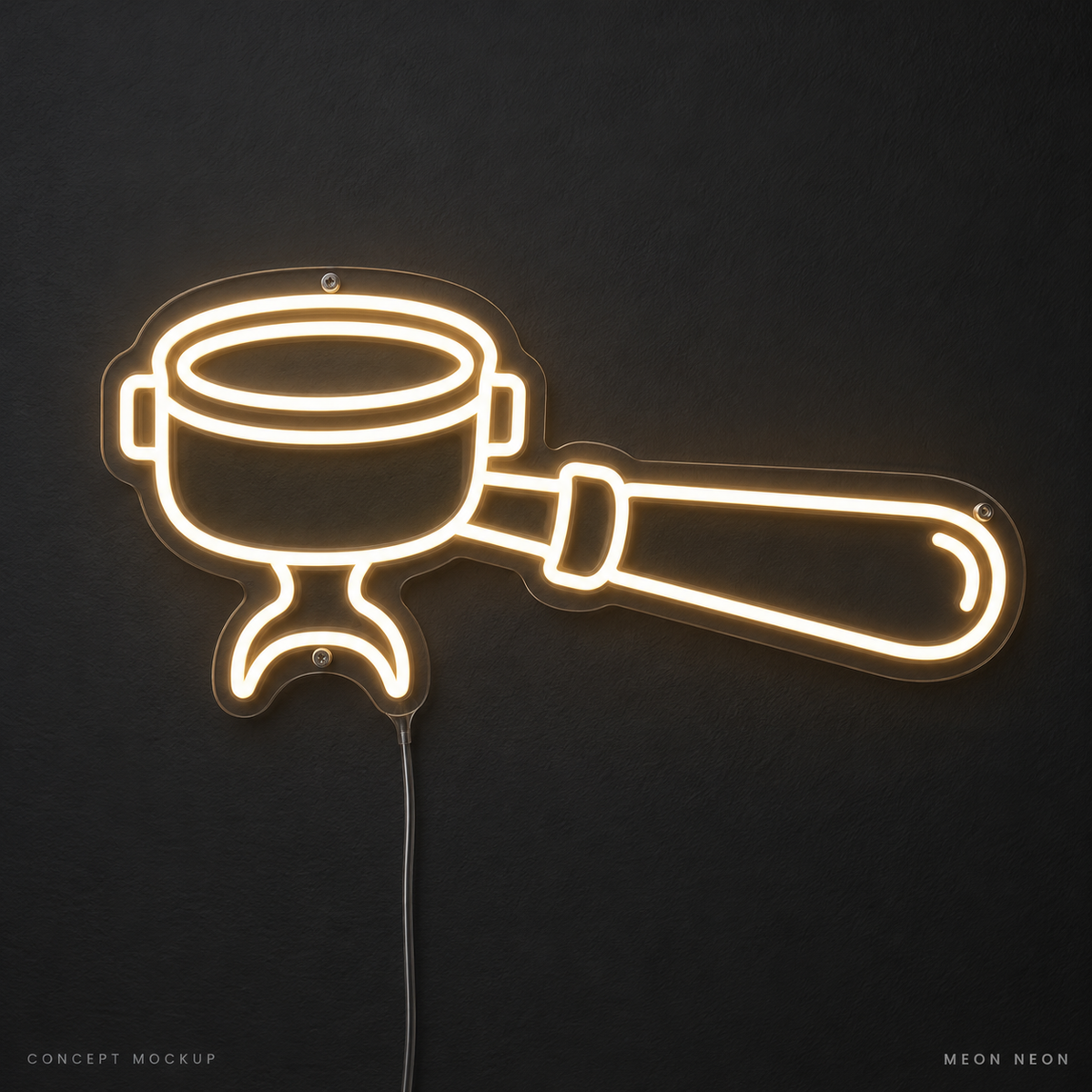 Espresso Portafilter Warm White LED neon concept mockup
